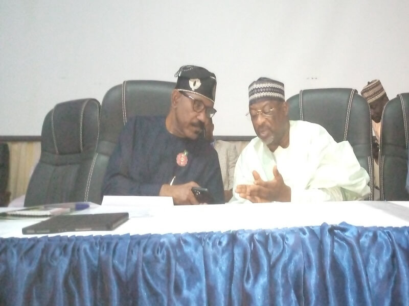 *  L-R: Minister of Science, Technology and Innovation, Senator Adeleke Mamora and the Secretary to Sokoto State Government (SSG), Ahmed Mainasara, during the opening ceremony of the 3-Days expanded stakeholders engagement and interactive consultation on proposed 30MW (Hybrid) pilot wind farm project in Jaredi, Sokoto State.  Photo by: Ankeli Emmanuel.