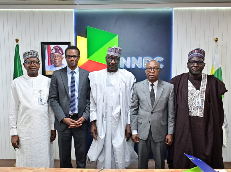 L-R: NNP Ltd.'s Chief Financial Officer, Mr. Umar Ajiya, EITI’s Deputy Executive Director, Mr. Bady Baldé, GCEO, NNPC Ltd, Mr. Mele Kyari, Executive Secretary, NEITI, Dr. Orji Ogbonnaya Orji, and Executive Vice President, Business Services, Mr. Danladi Inuwa, after the presentation of EITI’s report to NNPC Ltd last Thursday.