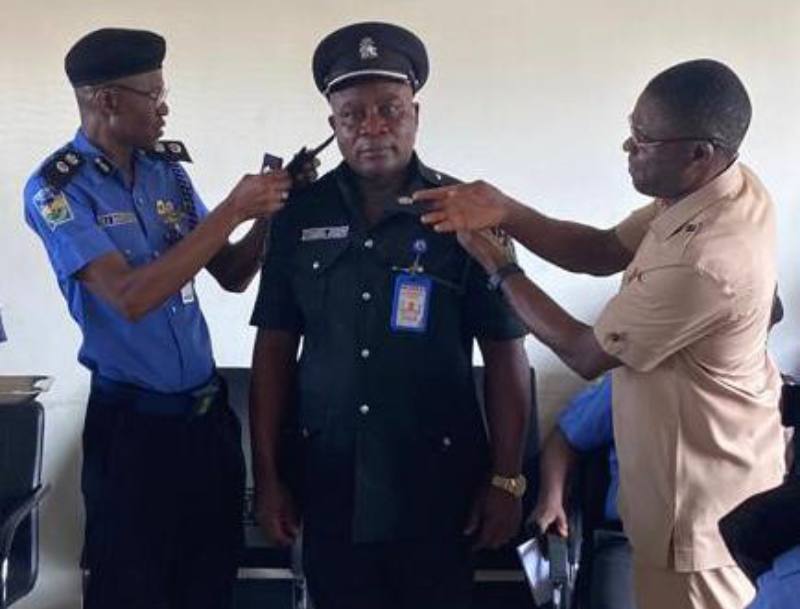 * L-R: The Edo State Commissioner of Police,  Adamu Dankwara and the Deputy Governor of the state, Hon. Philip Shuaibu, during the decoration of Mr Otoagua with his new rank of Chief Superintendent of Police (CSP), in Benin, on Wednesday.