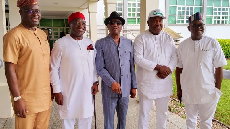 *  G-5 PDP Governors: L-R: Govs. Seyi Makinde (Oyo state); Victor Okezie Ikpeazu (Abia); Nyesom Ezenwo Wike (Rivers); Ifeanyi Lawrence Ugwuanyi (Enugu) and Samuel Ortom (Benue).