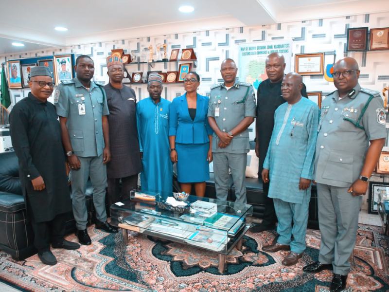 *  L-R: Ken Ugbechie (Gocop Vice President, South);  Abdullahi Maiwada (Customs PRO); Tajudeen Abdulkareem (Gocop member, Abuja); Danlami Nmodu, mni (Gocop Deputy President); Maurene Chigbo (Gocop National President); Mr Adewale Adeniyi (Acting Comptroller General of Nigeria Customs Service, NCS); Dotun Oladipo (Gocop former National President); Tom Chiahemen (Gocop Vice President, North) and a Deputy Comptroller General of Customs during GOCOP's visit to the Acting Customs CG recently.