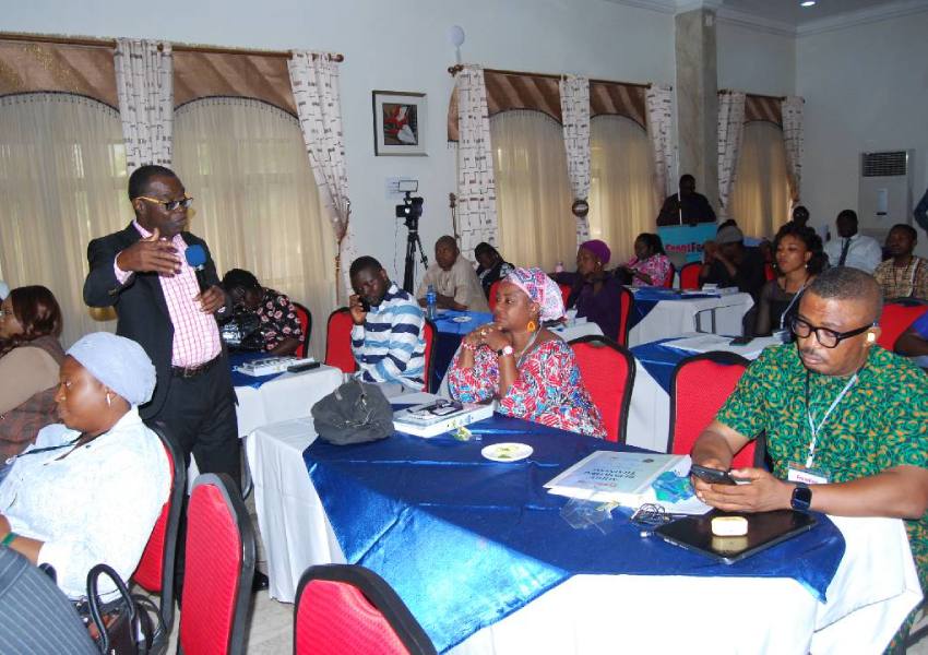 *  Dr Chido Nwakanmma, training Coordinator (middle) engaging the media participants.