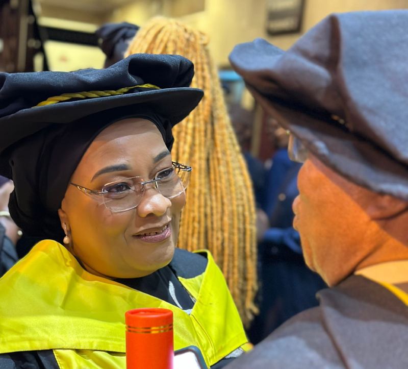 Senator Margery Chuba Okadigbo (Odibeze Oyi) receiving a congratulatory greeting.
