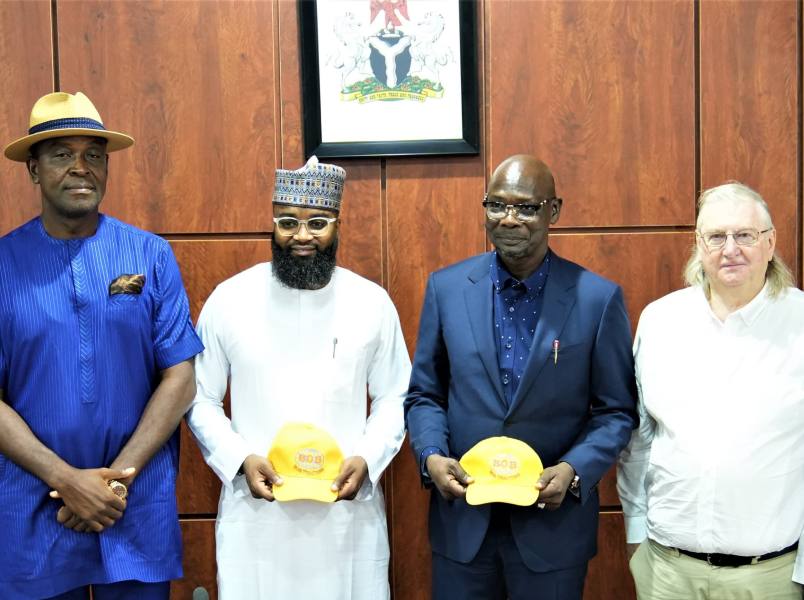L-R: The Chief Executive Officer, Bob Track Ltd, Mr. Ibifiri A.C Bob Manuel; the Executive Vice Chairman/CEO, National Agency for Science and Engineering Infrastructure (NASENI), Mr. Khalil Suleiman Halilu; the Executive Governor of Nasarawa State, Engr. Abdullahi A. Sule, and Mr. Jerry of Bob Track Ltd, during a courtesy visit at NASENI Headquarters on Monday, April 22nd, 2024.