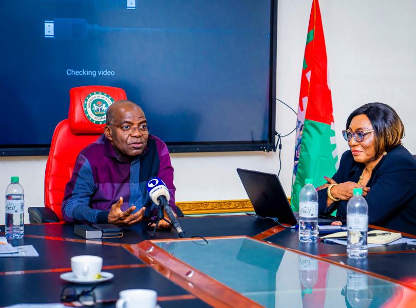 Governor Otti and Mrs. Nkechi Obi during the meeting.