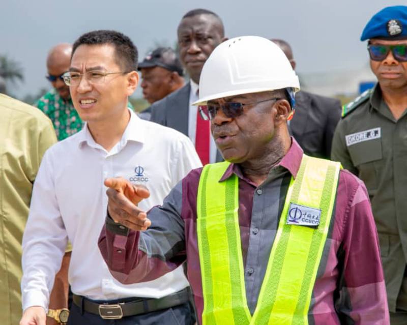 Governor Otti, pointing the way forward, during the tour.