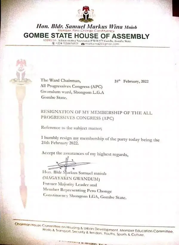 Honourable Markus Samuel resignation letter