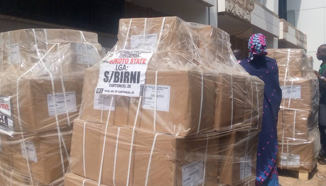 * Some of the sensitive materials displayed at the CBN office before distribution to LGAs by INEC  in Sokoto State. Photo by: Ankeli Emmanuel, Sokoto. 