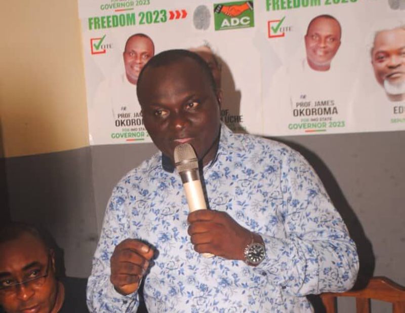 * Professor James Okoroma, ADC Governorship Candidate in Imo State addressing his supporters.