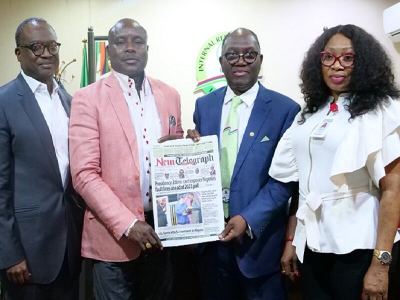  *  L-R: Chief Compliance Officer, LIRS, Tokunbo Akande, Managing Director of the Daily Telegraph Publishing Company Limited, Mr Ayodele Aminu, Executive Chairman, LIRS, Ayodele Subair, and Daily Editor, New Telegraph, during a courtesy visit to the LIRS Chairman in Alausa, Ikeja, Lagos, recently.