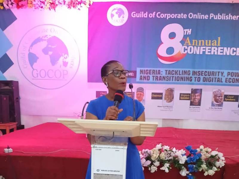 Maurene Chigbo, President of Guild of Corporate Online Publishers (GOCOP) addressing conference delegates on last Wednesday.