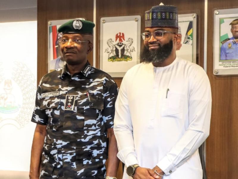 The Executive Vice Chairman /CEO of NASENI, Mr Khalil Suleiman Halilu (R) and the Inspector General of Police, Mr Kayode Egbetokun(L), when the former paid him a Courtesy visit in his office at the Force Headquarters in Abuja on Friday,  2nd February, 2024.