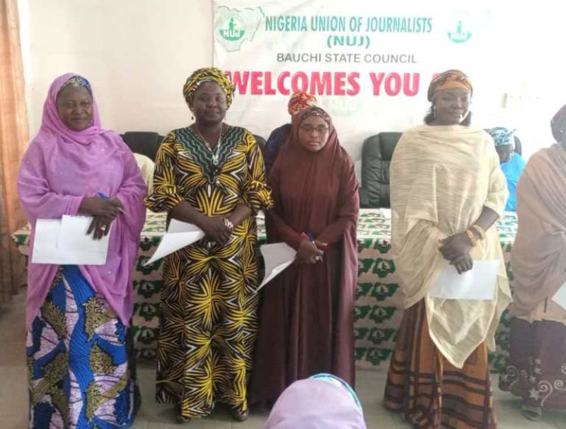 *  (L-R) The newly elected chairperson of NAWOJ Bauchi State, and other members.