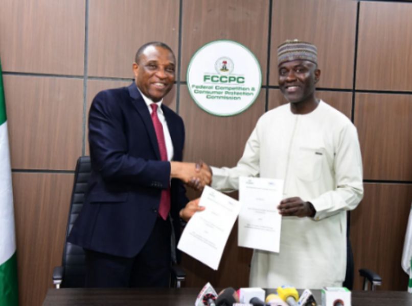 From Left:  Executive Vice Chairman/CEO, Federal Competition and Consumer Protection Commission, Dr. Tunji Bello and Executive Vice Chairman/CEO, Nigerian Communications Commission, Dr. Aminu Maida, during the Memorandum of Understanding (MoU) signing ceremony between the two regulatory agencies for increased telecom consumer protection in Abuja on Tuesday, January 14, 2025.
