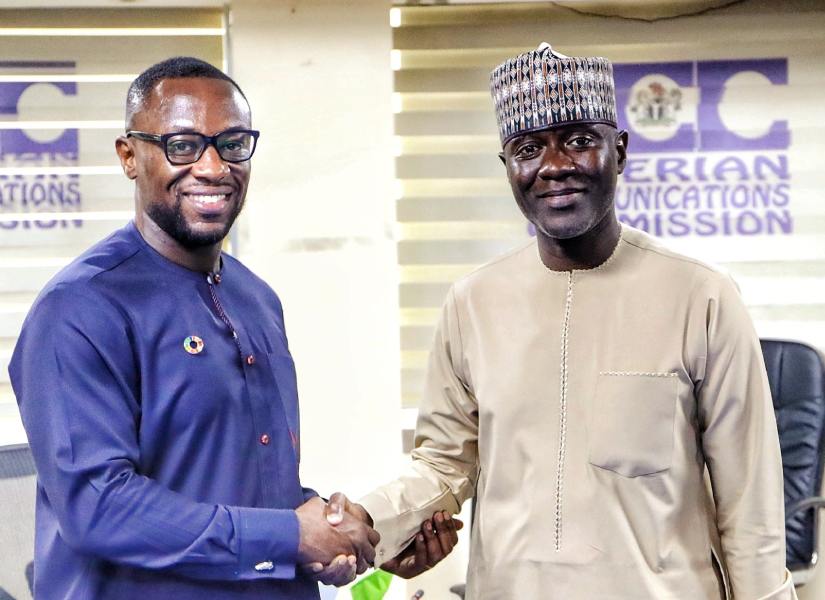 Middle-East and Turkey, Meta (formerly Facebook), Kojo Boakye (left) and the Executive Vice Chairman/Chief Executive Officer, Nigerian Communications Commission (NCC), Dr. Aminu Maida (right), during a visit by Meta’s delegation to the Commission in Abuja recently.