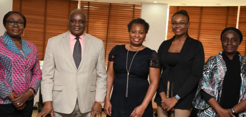 *  L-R: Nnena Ukoha, Head, Corporate Communications, Nigerian Communications Commission (NCC); Reuben Muoka, Director, Public Affairs, NCC;  Dr. Funmi Akinyele, Executive Director/Chief Executive Officer, Food Basket Foundation International (FBFT) and Chairperson, Safeguarding Online Civic Space Group; Chidinma Okpara, Project Officer, FBFT and Nafisa Rugga, Head, Digital Media, NCC, during a courtesy visit by FBFT to the Commission in Abuja recently.