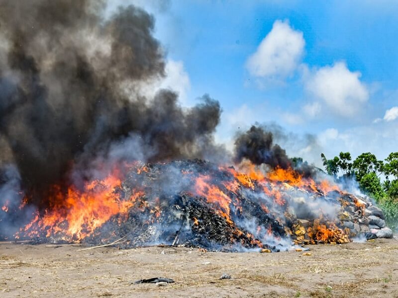 *  Seized Illegal Drugs Being Set Ablaze By The NDLEA In Lagos On Thursday, August 4, 2022.