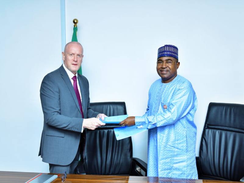 *  (R-L): Chairman/CEO of the National Drug Law Enforcement Agency, NDLEA, Brig Gen. Mohammed Buba Marwa (Retd) exchanging copies of a renewed Memorandum of Understanding, MoU, signed by him and David Cater, Regional Manager, West Africa, National Crime Agency of United Kingdom on behalf of the two agencies on operational cooperation at the NDLEA Headquarters Abuja, on Tuesday, July 4, 2023   