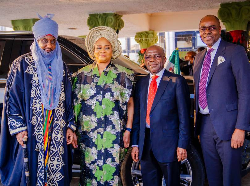 Governor Alex Otti with the Co-Chairmen of the Abia Global Economic Advisory Council. From left, former CBN Governor, Muhammad Sanusi; former Director General of Securities and Exchange Commission, Ms Arunma Oteh; and right, Mr. Bolaji Balogun, Chief Executive Officer of Chapel Hill Denham.