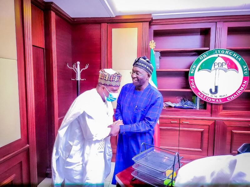 PDP National Chairman Dr Iyorchia Ayu welcoming committee members