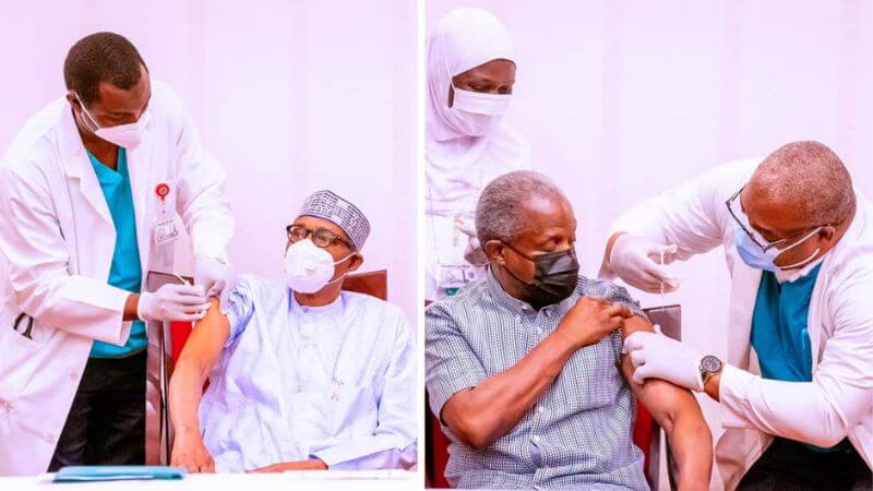 President Mohammadu Buhari and Professor Yemi Osinbajo being vaccinated