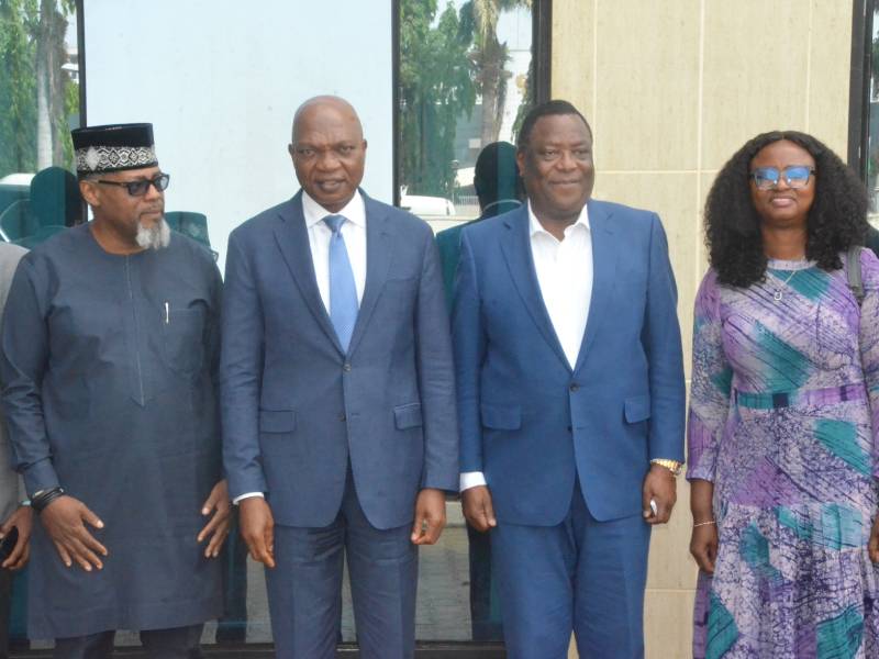 General Manager Business and Government Relations for Shell Companies in Nigeria (SCiN), Mr. Ed Ubong; Chairman of Shell Companies in Nigeria (SCIN), Mr. Osagie Okunbor; Executive Secretary, Nigerian Content Development and Monitoring Board (NCDMB) Engr. Felix Omatsola Ogbe; Managing Director, Shell Nigeria Exploration and Production Company (SNEPCo), Mrs. Elahor Aiboni, after the visit of the Shell team to the NCDMB liaison office in Abuja on Wednesday.