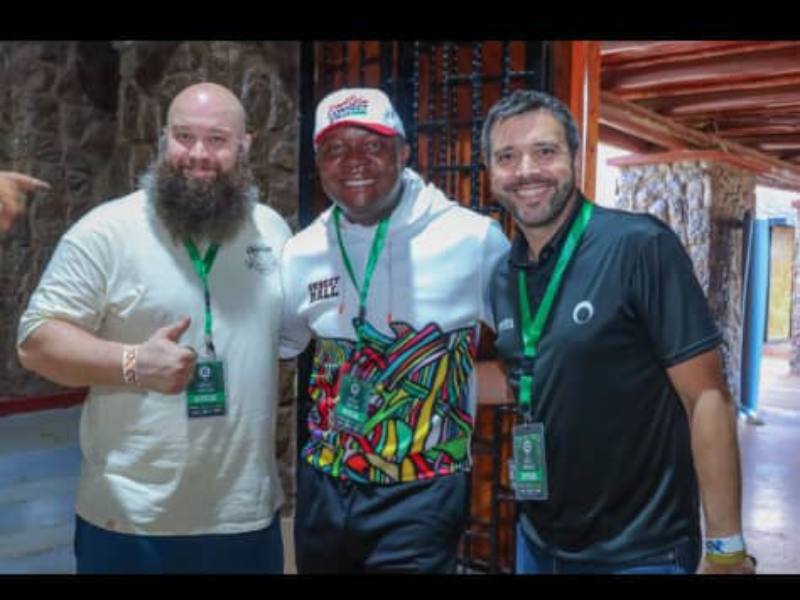  Valentine Ozigbo (middle), the newly appointed Non-executive Director of The World Freestyle Football Association (WFFA), flanked on the left by Lukas [SURNAME], the [DESIGNATION] of the WFFA, and on the right by Daniel Wood, the Co-Founder and Secretary General of the WFFA in Nairobi Kenya at the World Freestyle Football Championship on Saturday, Nov 26, 2023. (Photo Credit: Feet 'N' Tricks Handout)