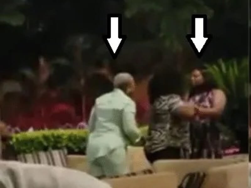 *  Picture of the fight between the angry wife and side chic at the hotel.