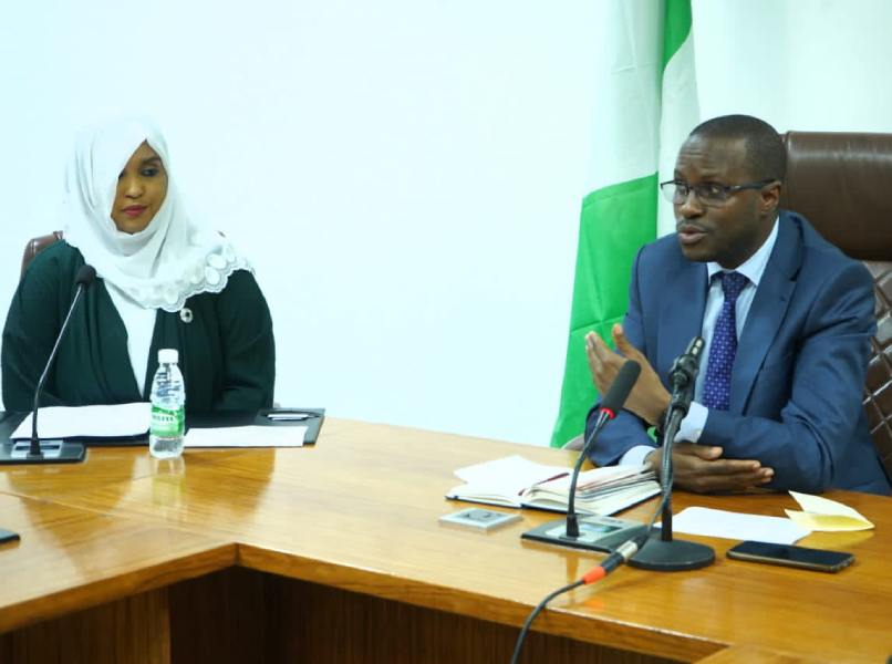 ICPC Chairman, Dr. Musa Adamu Aliyu, SAN (right) and the Chief Executive Officer of NFIU, Hafsat Abubakar Bakari during the meeting.