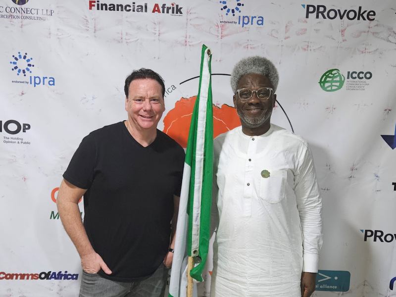 Justin Green President,  Global Alliance for Public Relations and Communication Management and Dr. Omoniyi Ibietan, newly-elected Secretary-General of African Public Relations Association (APRA) during the event in Abidjan.