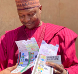 *  Mallam Abubakar Malami (SAN), Nigeria's Attorney General and Minister of Justice casting his votes in Kebbi state on Saturday.