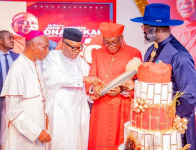 Senate President, Godswill Akpabio and Cardinal John Onaiyekan (middle).