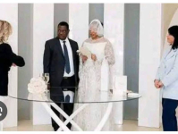 Senator George Akume and wife during the wedding.