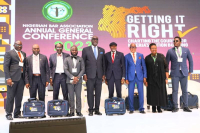 *  President of Nigerian Bar Association, Mr. Yakubu Maikyau, SAN (middle); the Chairman of the Independent Corrupt Practices and Other Related Offences Commission (ICPC), Prof. Bolaji Owasanoye, SAN, (Second from Left) and foremost legal practitioner and Moderator of the Plenary Session, Mallam Yusuf Olaolu Ali, SAN (fourth from right), during the plenary session on Ethics and Professional Conduct for Lawyers held at the Annual General Conference of the Nigerian Bar Association on Monday, 28th August, 2023.