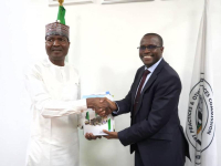 Dr. Musa Adamu Aliyu, SAN, Chairman of ICPC (right) and Malam Jibrin Baba Ndace, Director-General of VON (left) during the visit.