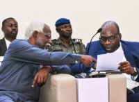 * Chairman, Independent Corrupt Practices Commission (ICPC), Prof. Bolaji Owasanoye (R); with Chairman Salary and Wages Commission, Mr Ekpo Nta (L), during a National Policy Dialogue on Living Wages and Corruption in Nigeria at ICPC Headquarters in Abuja on Thursday