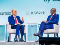 GCEO, NNPC Ltd, Mr Mele Kyari speaks to CERAWeek Co-Founder and Vice Chairman of S&P Global, Daniel Yergin, during a Leadership Dialogue Plenary Session at the ongoing CERAWeek Conference in Houston, United States, on Tuesday.