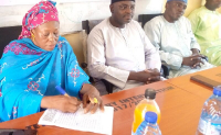 *  Sokoto State Coordinator of NDE, Mrs Eunice Danmalllam (middle) addressing participants of the POST--SADTS in Sokoto on Monday. Photo By: Ankeli Emmanuel 