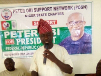 * Mallam Ismaila Favu, Convener of Peter Obi Support Network (POSN) addressing the gathering in Minna.