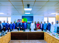 Honourable Minister of State for Petroleum Resources (Oil) Sen. Heineken Lokpobiri (8th from left); Minister of State for Petroleum Resources (Gas), Rt. Hon. Ekperikpe Ekpo (9th from right); Special Adviser on Energy to the President, Olu Verheijen (6th from right); GCEO NNPC Ltd, Mr. Mele Kyari (8th from right); Senior Vice President for Africa, Mike Sangster (7th from left); Managing Director/Chief Executive, TotalEnergies Upstream Companies in Nigeria, Matthieu Bouyer (6th from left) and other senior executives of NNPC Limited and TotalEnergies during the signing ceremony of Final Investment Decision (FID) agreement on the Ubeta Field Development Project at the NNPC Towers in Abuja.