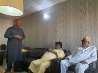 Senator Pius Anyim During The Visit To Chief Edwin Clark. With Them Is Ambassador Godknows Igali (Right)