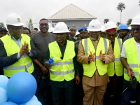L-R: Executive Secretary, Nigerian Content Development and Monitoring Board, Engr. Omatsola Felix Ogbe,  Minister of State for Petroleum Resources (Gas), Rt. Hon. Ekperipe Ekpo, Deputy Governor, Delta State, His Excellency, Chief Monday Onyeme and the Chairman, Nedogas Development Company Limited, Emeka Ene at the commissioning/unveiling of the Kwale Gas Gathering facility promoted by NEDOGAS Limited and NCDMB on Thursday in Kwale, Delta State